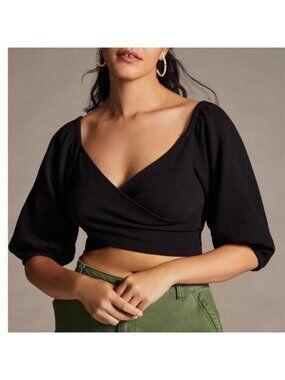 MAEVE Anthropologie Wrap Top Size Small Sz Medium Black